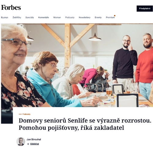 Článek Forbes o expanzi domovů pro seniory Senlife s podporou pojišťoven.